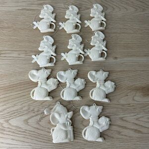 White‎ Plastic Christmas Mice Flat Vintage Ornaments Lot Of 11 MCM Classic Tacky